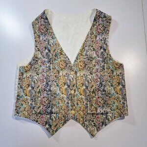 Vintage Handmade Floral Tapestry Vest Classic 90's Button Down Fully Lined 10-12